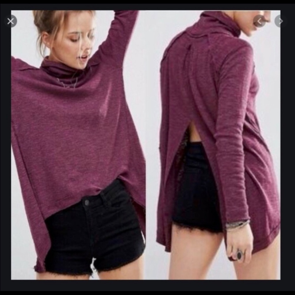 We The Free Open Split back Turtleneck/Cowl Neck Long Sleeve Plum SZ S